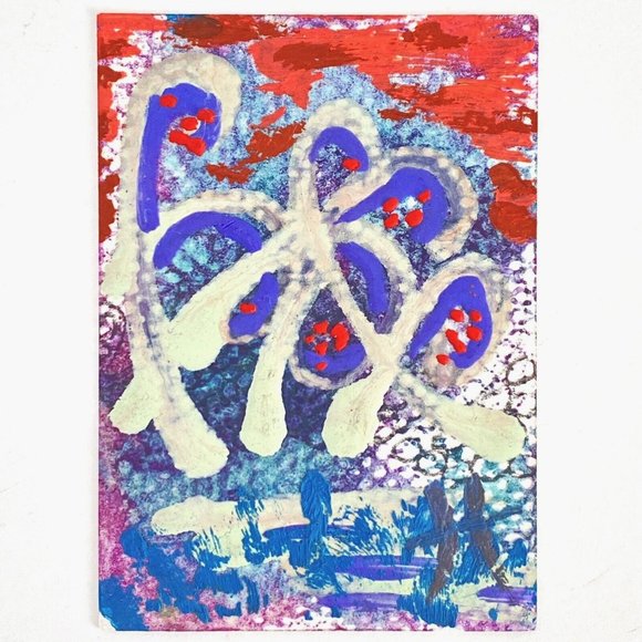 ATC ACEO Original 'Fiddle Fern' Textured Encaustic Wax Paint Tristina Elmes - Picture 1 of 7